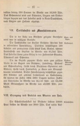 VIII. Erzeugung und Vertrieb von Waaren aus Holz.