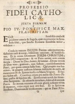 Professio fidei catholicæ.