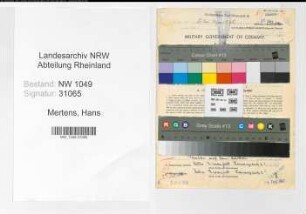 Entnazifizierung Hans Mertens , geb. 17.08.1897 (Kaufmann)