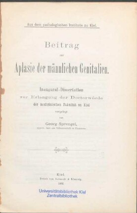 Beitrag zur Aplasie der männlichen Genitalien
