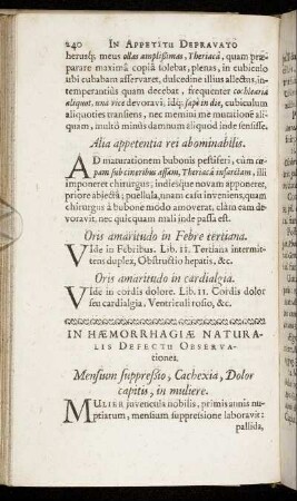 In Haemorrhagiae Naturalis Defectu Observationes
