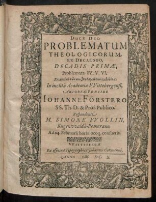1,4/6: Problematum Theologicorum, Ex Decalogo, Decadis ...