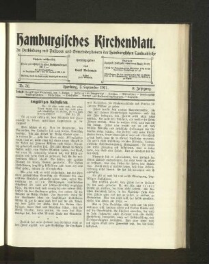 Nr. 36. Hamburg, 3. September 1911. 8. Jahrgang.