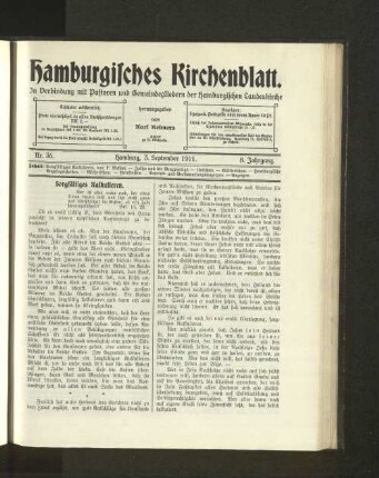 Nr. 36. Hamburg, 3. September 1911. 8. Jahrgang.