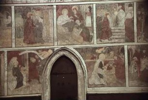 Hortus conclusus mit Himmlischem Jerusalem, Gottvater und Propheten, darunter Szenen aus dem Marienleben