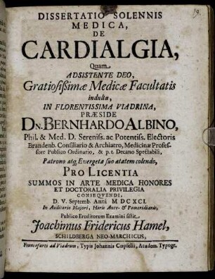 Dissertatio Solennis Medica, De Cardialgia