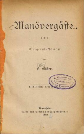 Manövergäste : Original-Roman von O[tto] Elster