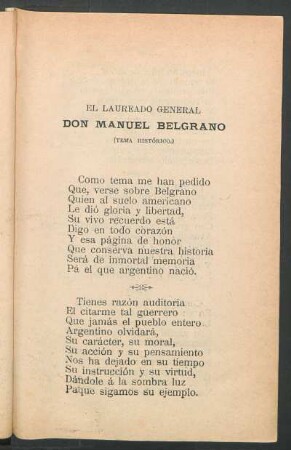 El laureado General Don Manuel Belgrano : (Tema histórico)