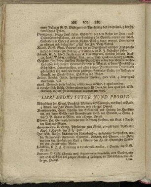 Libri Medici Futur. Nund. Prodit.