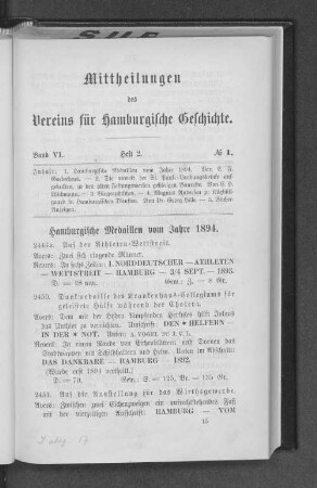 Hamburgische Medaillen vom Jahre 1894.