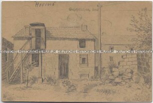 Hof in Hauviné, handgezeichnete Postkarte von der französischen Front
