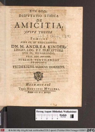 Disputatio Ethica De Amicitia