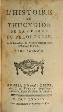 L' Histoire De Thucydide De La Guerre Du Peloponese. 2
