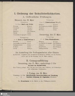 I. Ordnung der Schulfeierlichkeiten