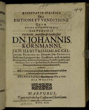 Disputatio Iuridica De Emtione Et Venditione