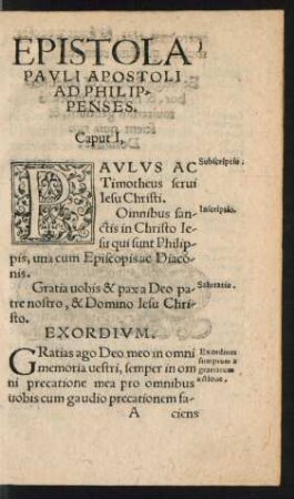 Epistola Pauli Apostoli Ad Philippenses.