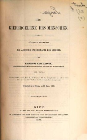 Separatabdrücke aus den Sitzungsberichten der Kais. Akademie der Wissenschaften in Wien : in 1 vol.. 5