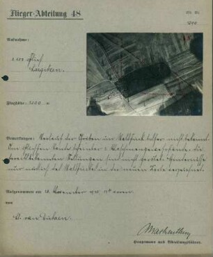 Foto feindlicher Stellungen und Gräben bei der "Höhe 400" östlich von Largitzen (Luftbild)