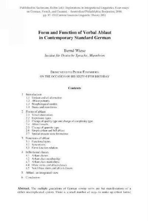 Form and function of verbal ablaut in contemporary standard German