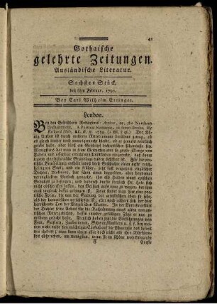 Sechstes Stück, den 6ten Februar, 1790.