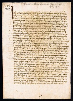 Testament der Gheseke, Witwe des früheren Lüneburger Ratsmannes Dyderik Springintgud, besiegelt durch die Ratsmannen Godeke van Tzerstede und Johan van Ollensen