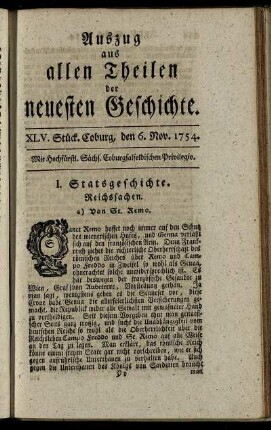 XLV. Stück. Coburg, den 6. Nov. 1754.