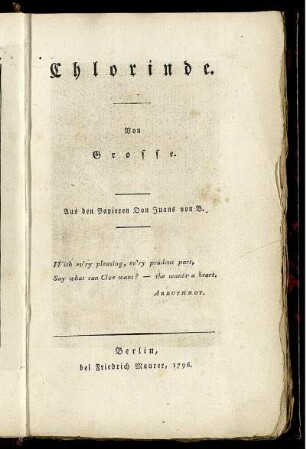 Chlorinde : Aus den Papieren Don Juans von B.