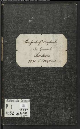 Kirchenbuchduplikat der katholischen Gemeinde Bödexen, Kreis Höxter (GHT 1831-1840) (Gemeinde: Katholische Gemeinde Bödexen, Kreis Höxter)