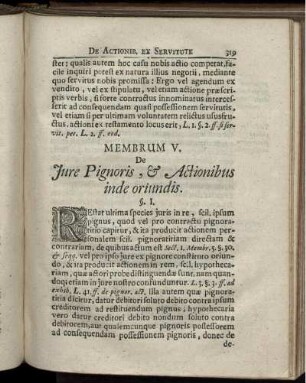 Membrum V. De Iure Pignoris, & Actionibus inde oriundis