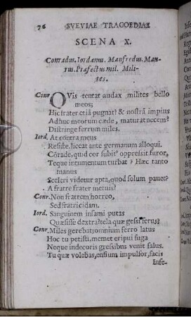 Scena X. Conradus. Iordanus. Manfredus. Maurus. Praefectus mil. Milites