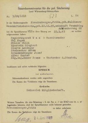 Freudenberger, Frida, geb. Waldhauer