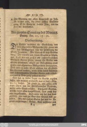Am zweyten Sonntage des Advents. Evang. Luc. 21, 25 - 36.