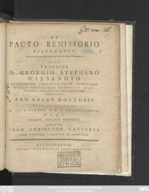 De Pacto Remissorio Dispvtatio