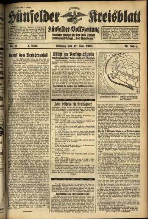 Erste Ausgabe vom Montag, den 27. Juni 1938.