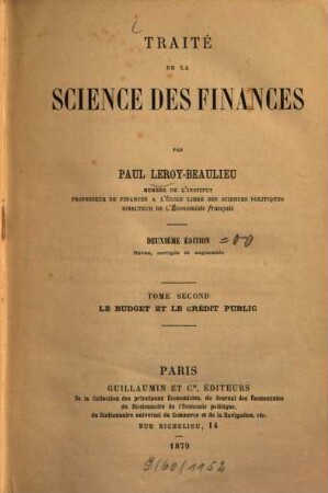 Traité de la science des finances. 2, Le budget et le crédit public