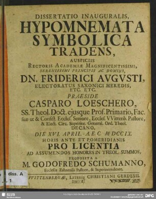 Dissertatio Inauguralis, Hypomnemata Symbolica Tradens ...