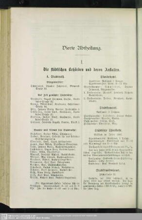 Vierte Abtheilung. Behördenverzeichnis