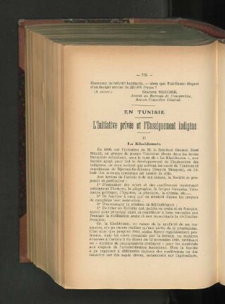 En Tunisie - L'Initiative privée et l'Enseignement indigène.