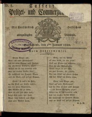 Nr. 1, Sonnabend, den 1sten Januar 1820
