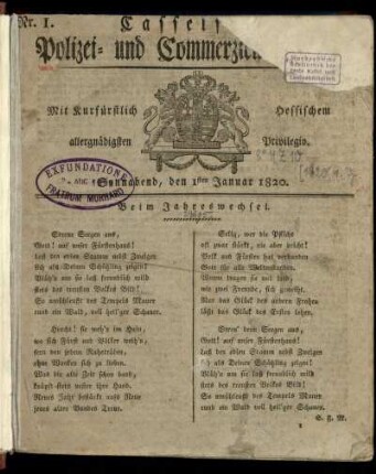 Nr. 1, Sonnabend, den 1sten Januar 1820