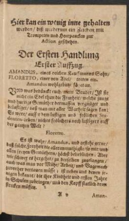 Der Ersten Handlung Erster - Fünffter Auffzug.