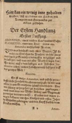 Der Ersten Handlung Erster - Fünffter Auffzug.