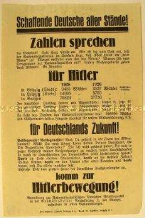 Propagandaflugblatt der NSDAP Leipzig mit Mitgliederwerbung