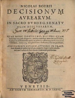 Decisiones Aureae in sacro Burdegalensium senatu olim discussarum