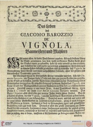 Das Leben des Giacomo Barozzio de Vignola