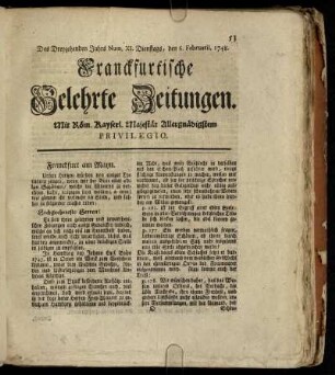 Num. XI. Dienstags, den 6. Februarii. 1748 - Num. XX. Freytags, den 8. Martii. 1748