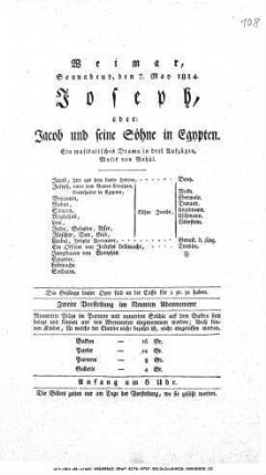 Joseph, oder: Jacob und seine Söhne in Egypten