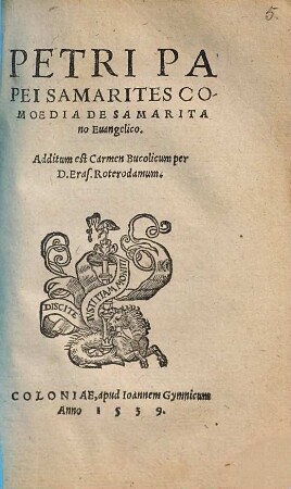 Petri Papei Samarites : Comoedia De Samaritano Euangelico