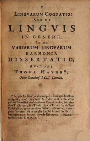 Analecta philologico-critico-historica : continentia Thomae Hayne Linguarum cognationem ... XII. De sermone disputationem. Accedunt Jos. Scaligeri & M. Zuerii Boxhornii epistolae ...