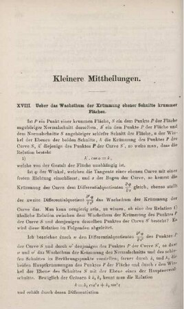 XVIII. Ueber das Wachsthum der Krümmung der ebener Schnitte krummer Flächen.